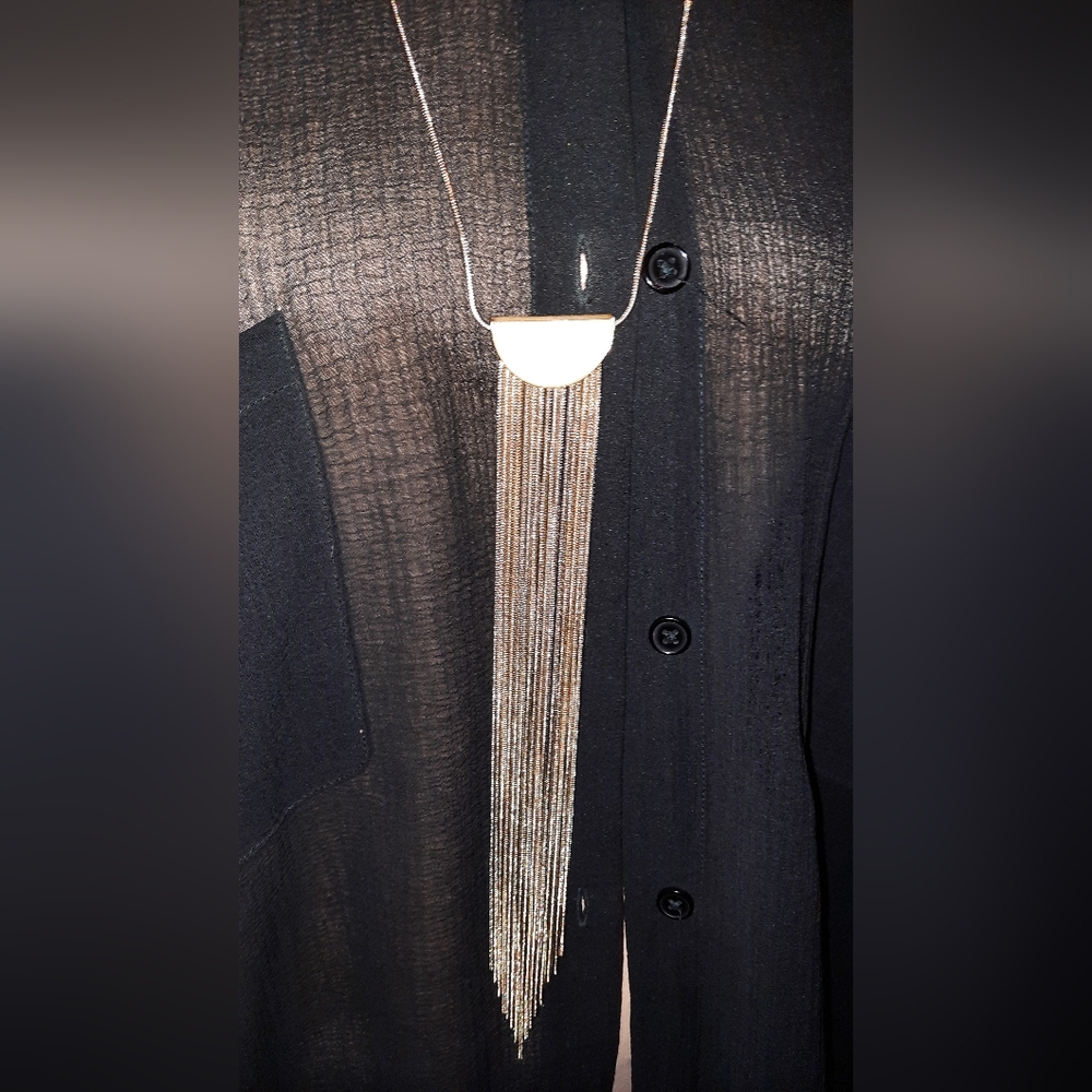 White house black market long mother of pearl look tassel fringe Necklace - Picture 5 of 16
